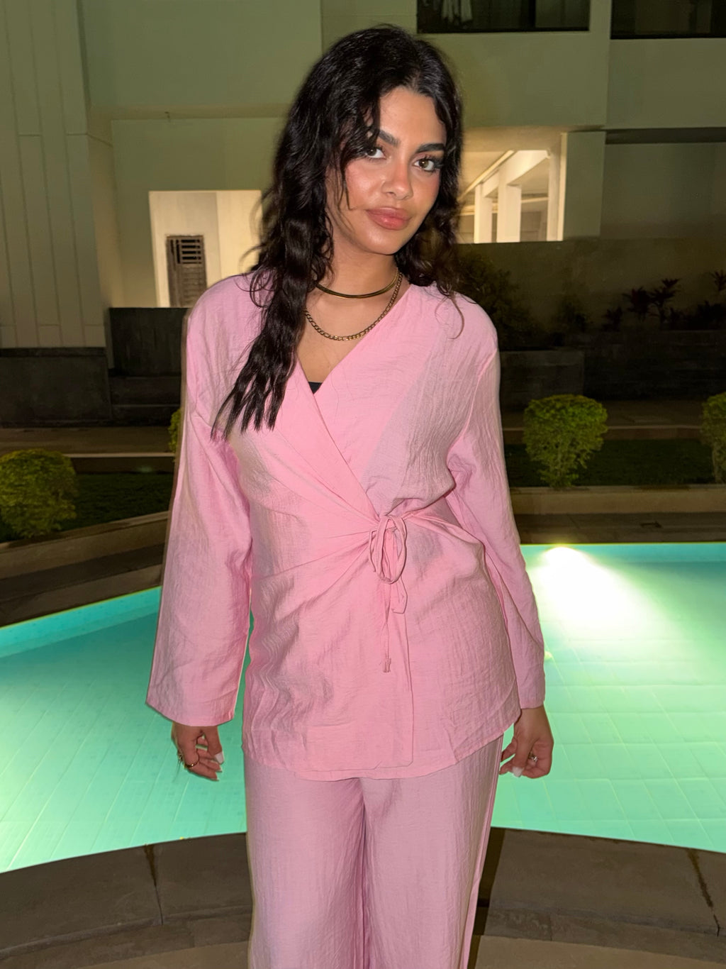 Wrap Linen Set - Baby pink