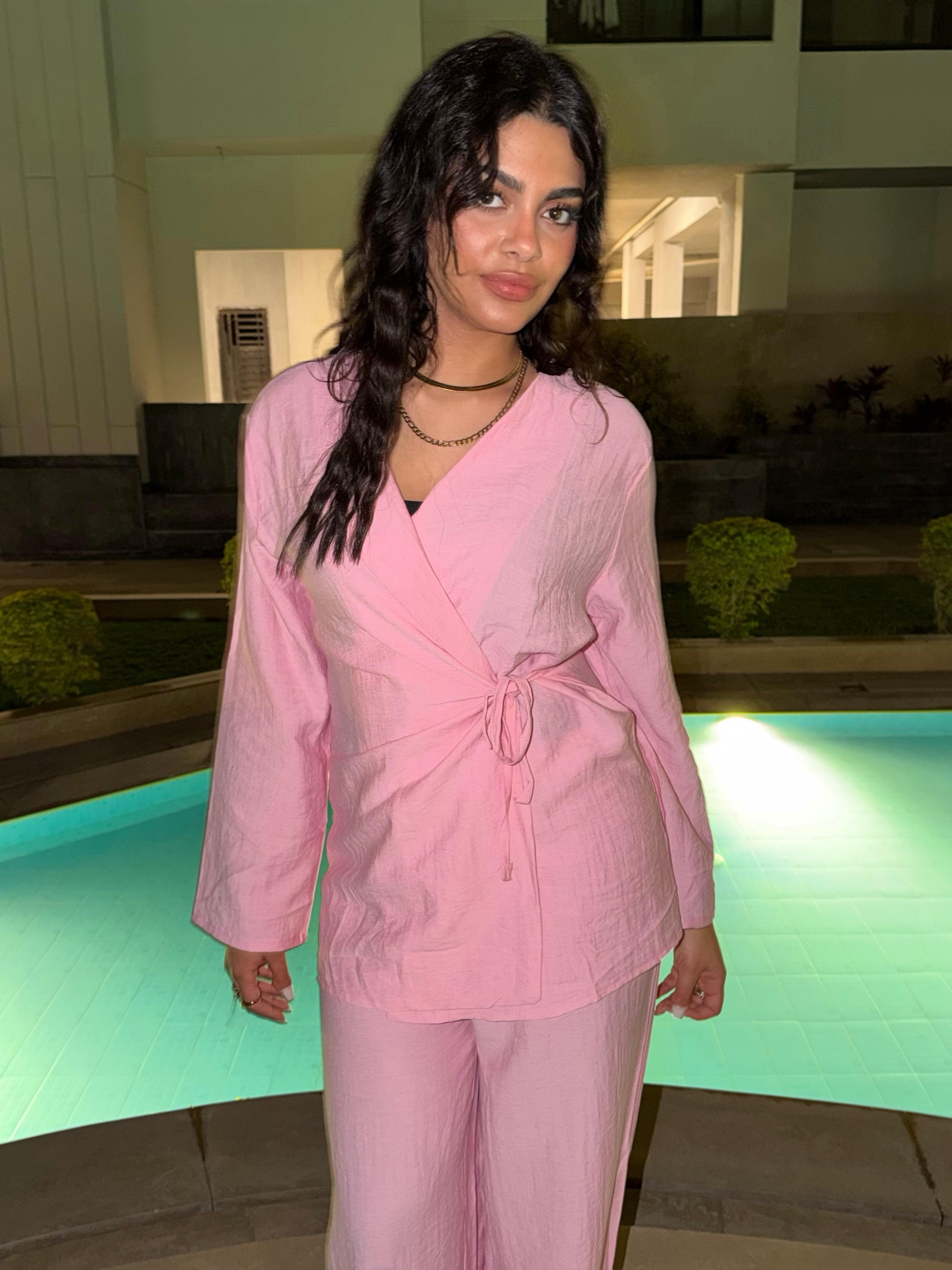 Wrap Linen Set - Baby pink