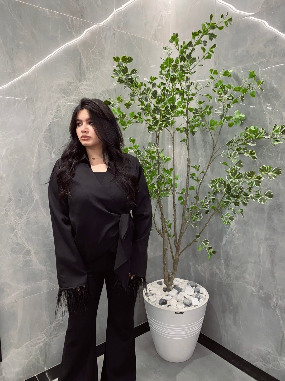 Black Feathered Criss-Cross blouse