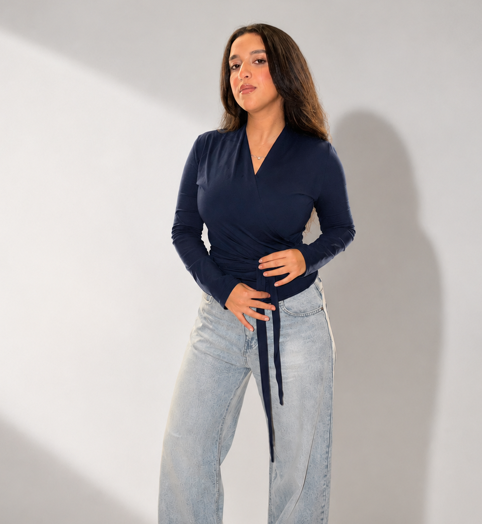 Navy Wrap Top