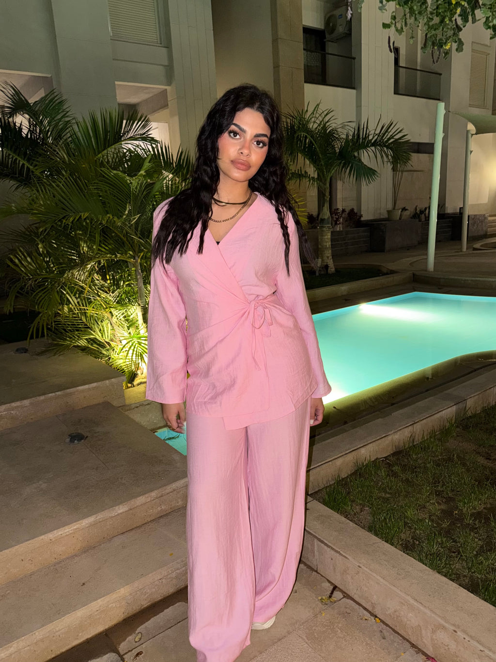 Wrap Linen Set - Baby pink
