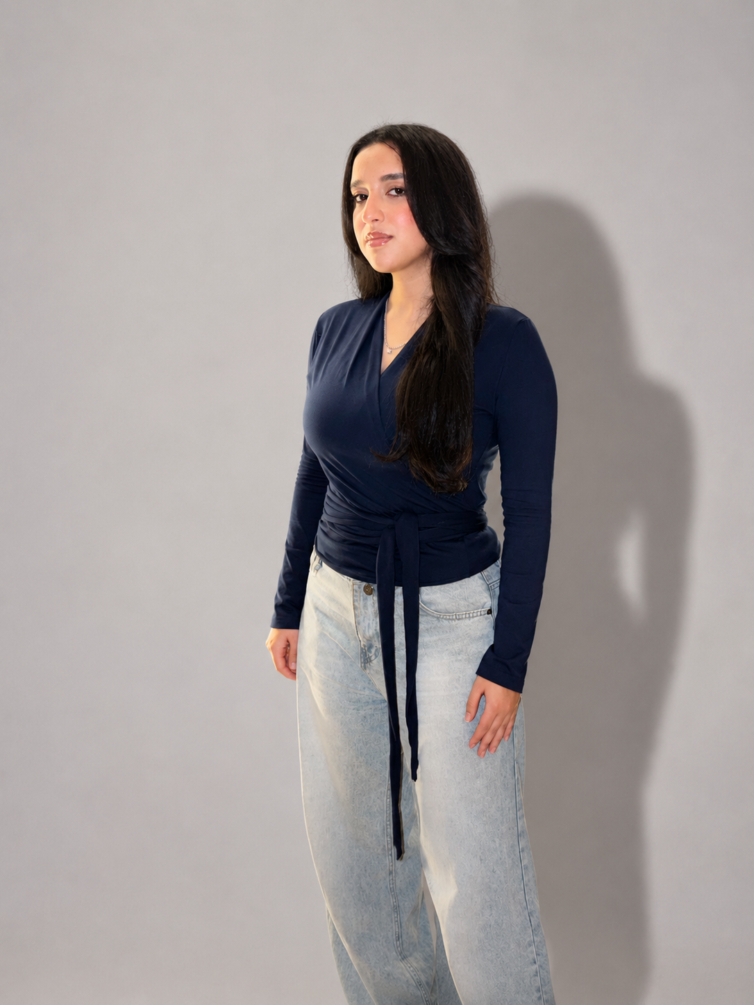 Navy Wrap Top