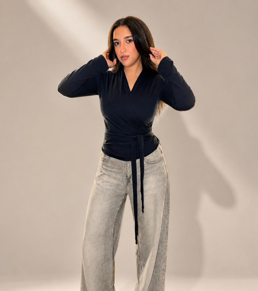 Navy Wrap Top
