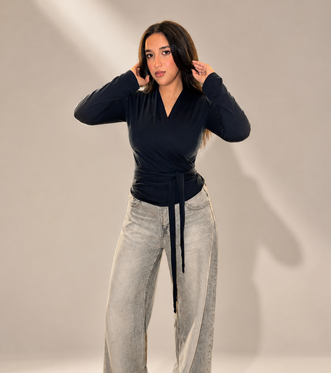 Navy Wrap Top