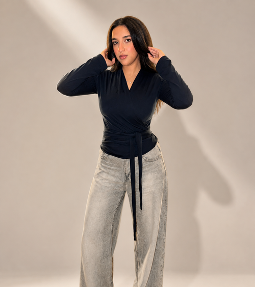 Navy Wrap Top
