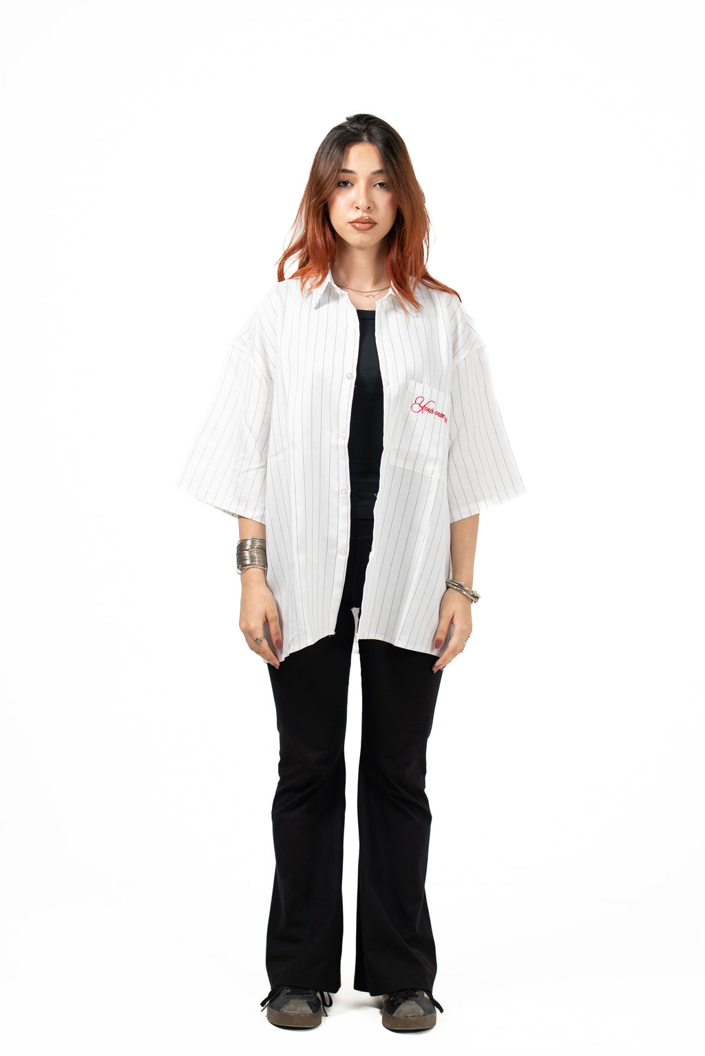 Boxy-Fit stripped shirt (white)