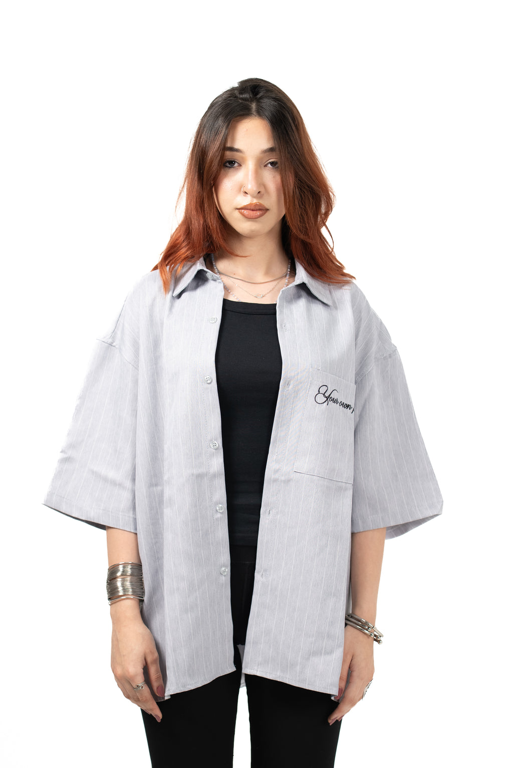 Boxy-Fit stripped shirt(Grey)