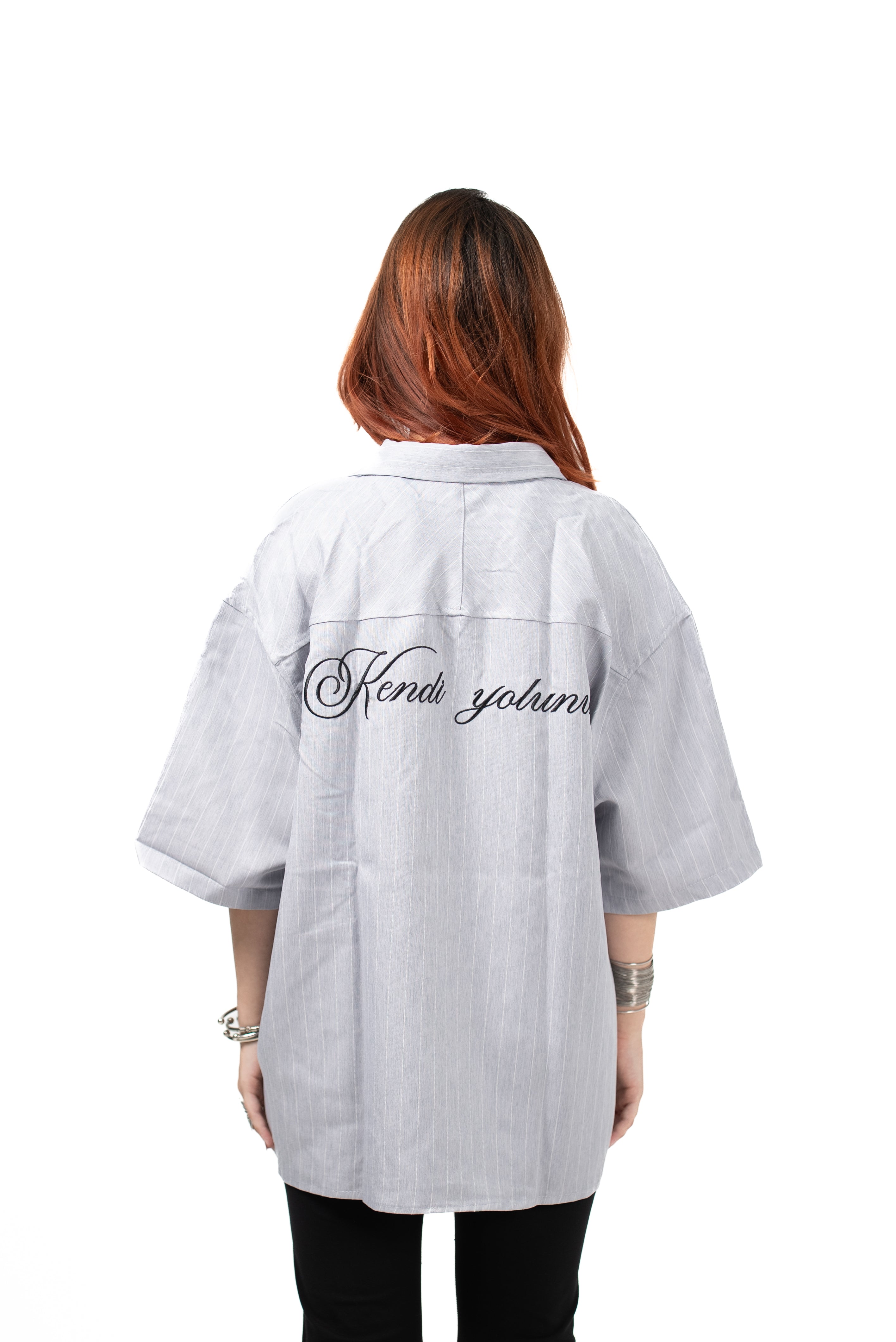 Boxy-Fit stripped shirt(Grey)