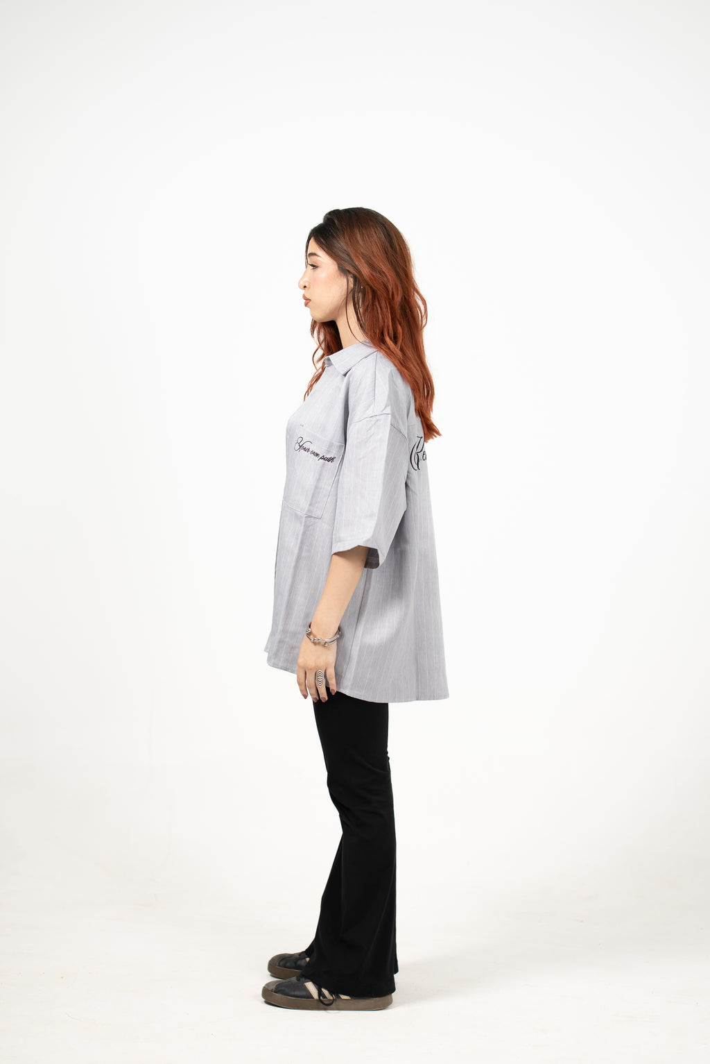 Boxy-Fit stripped shirt(Grey)