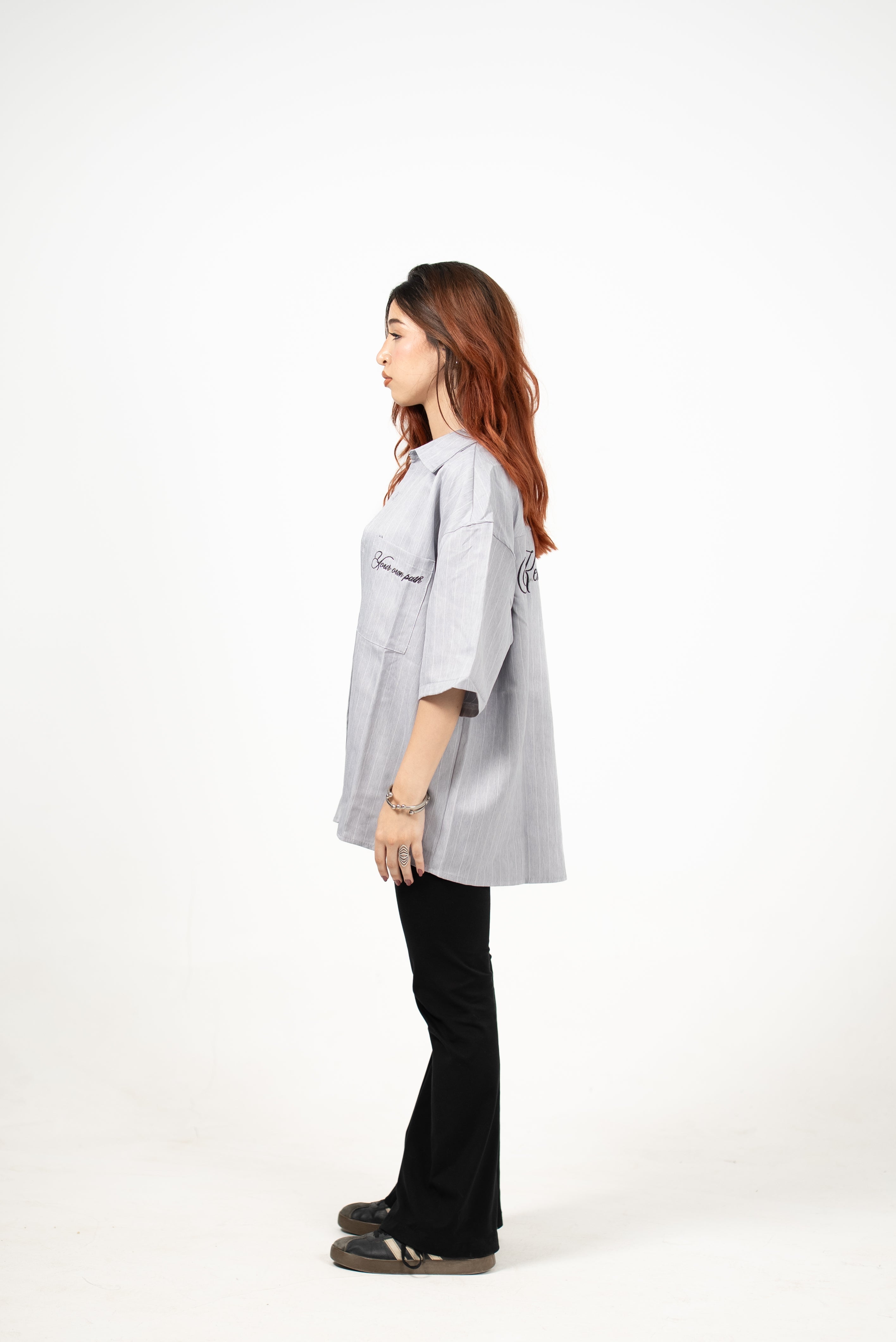 Boxy-Fit stripped shirt(Grey)