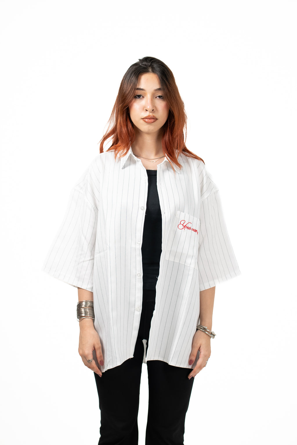 Boxy-Fit stripped shirt (white)